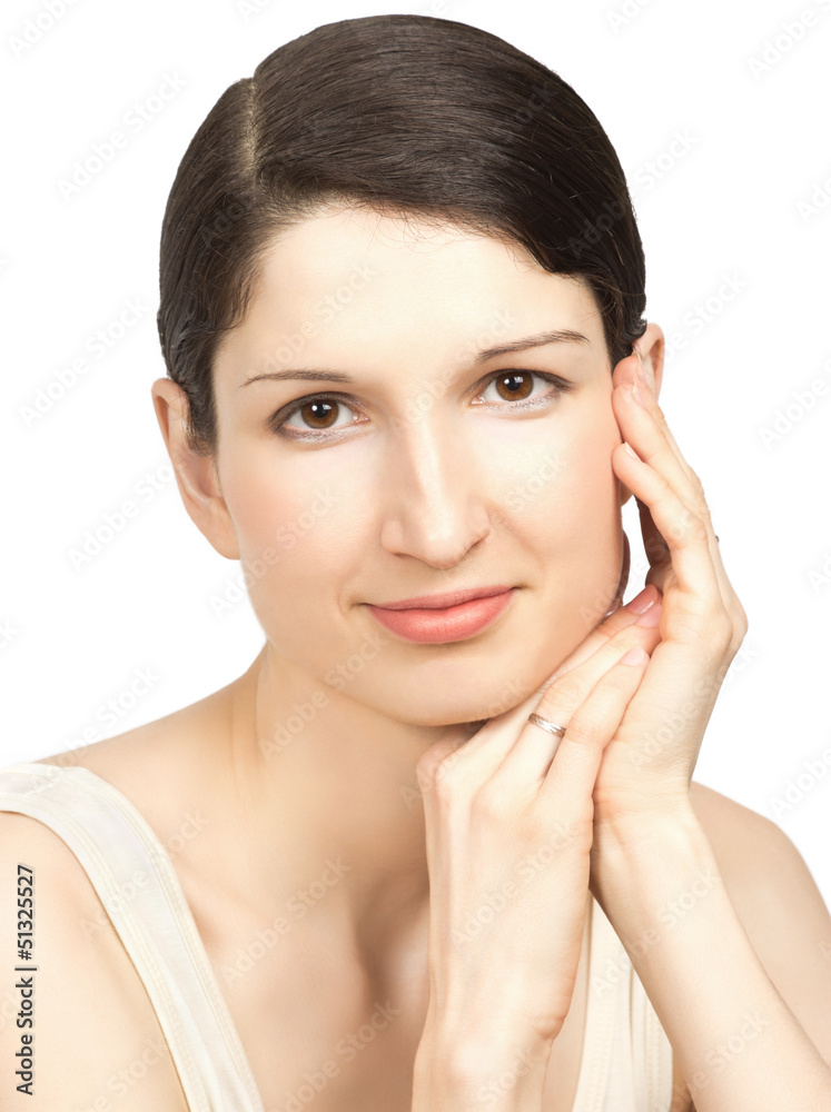 Young beautiful woman with pure healthy skin