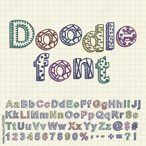 Abstract doodle font. Vector illustration.