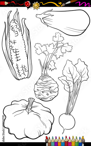 cartoon vegetables set for coloring book