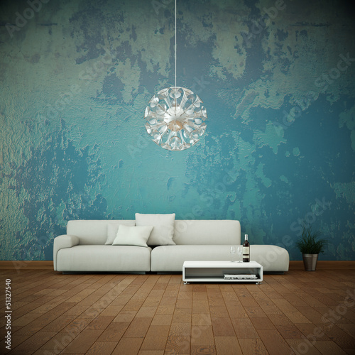 Sofa vor bunter Wand