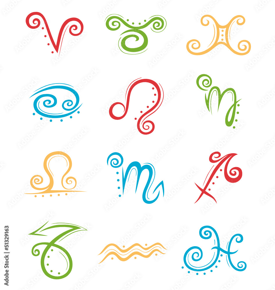 Tierkreiszeichen, Sternzeichen, Astrologie, bunt Tierkreiszeichen, Sternzeichen, Astrologie, bunt