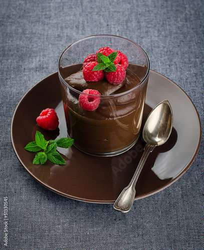 chocolate mousse and raspberry photo