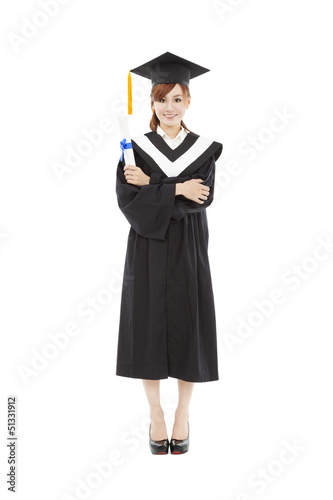 full length beautiful young graduation woman