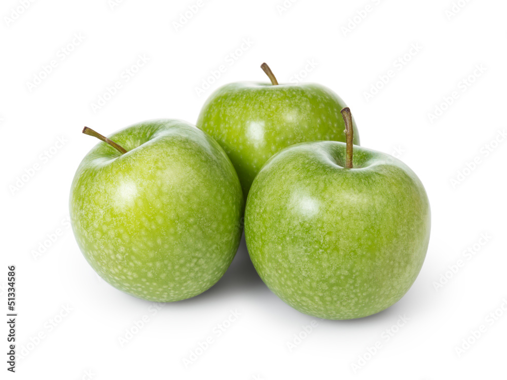 three fresh green granny smith apples