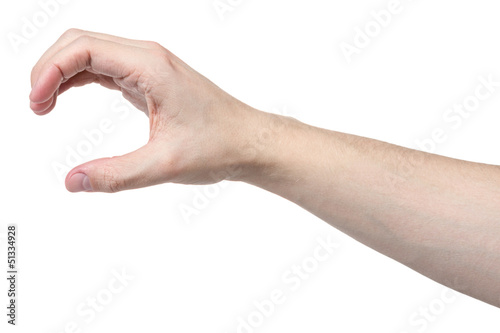 adult man hand to hold something cylinder like a bottle photo