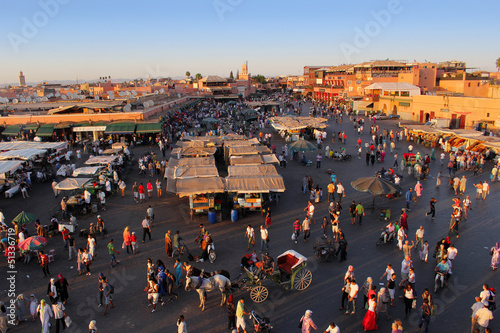 The famous Marrakesh square Djemaa el Fna, center of the old tow