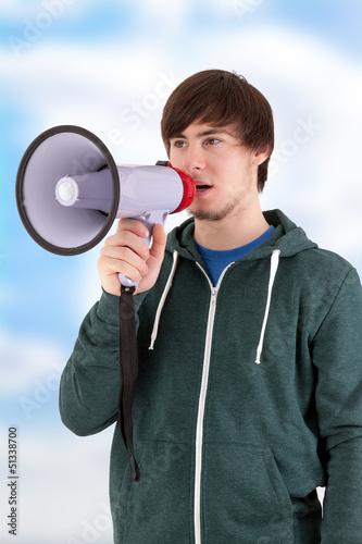 Young man with megaphone