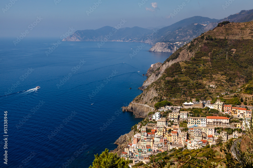 Beautiful View on Village of Riomaggiore and Cinque Terre, Italy