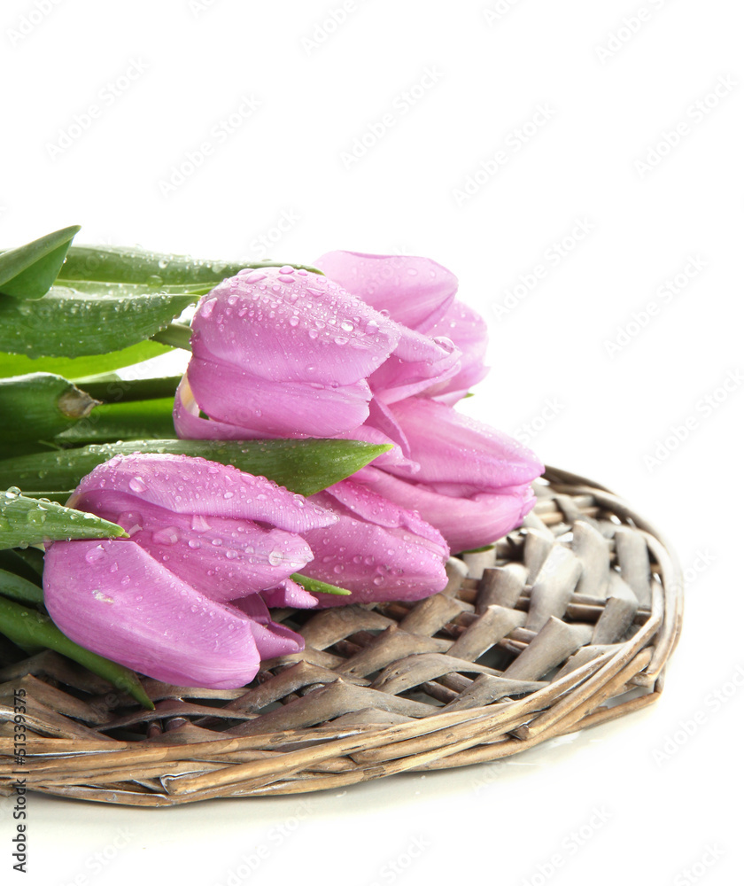 Beautiful bouquet of purple tulips, isolated on white Beautiful bouquet of purple tulips, isolated on white