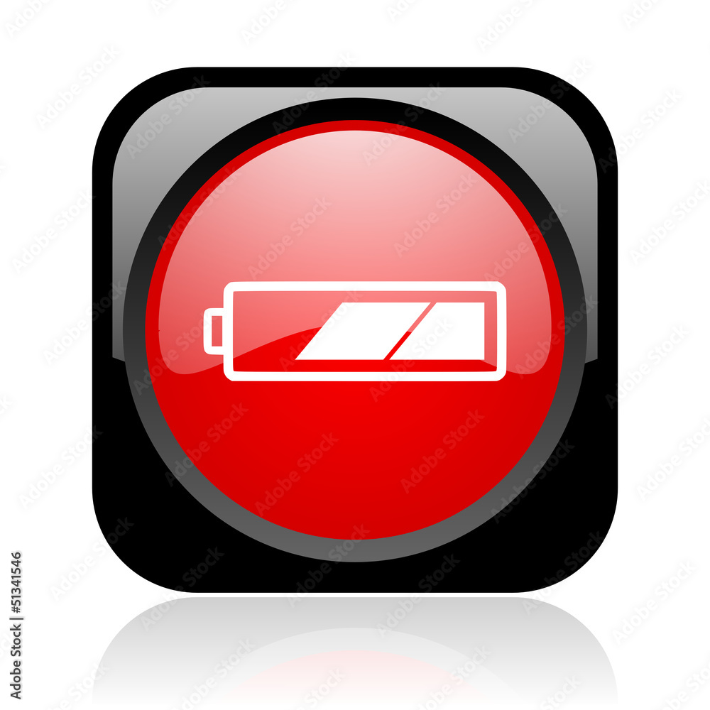 battery black and red square web glossy icon battery black and red square web glossy icon