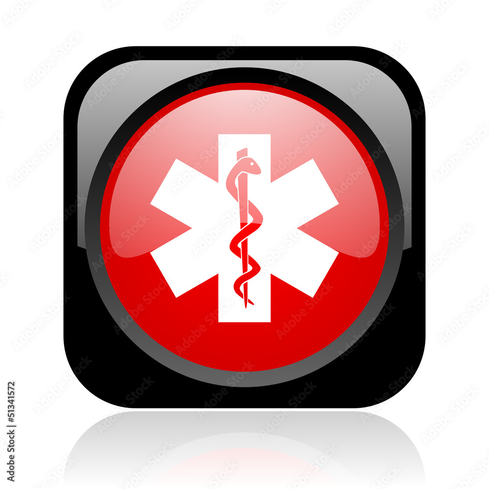 caduceus black and red square web glossy icon caduceus black and red square web glossy icon