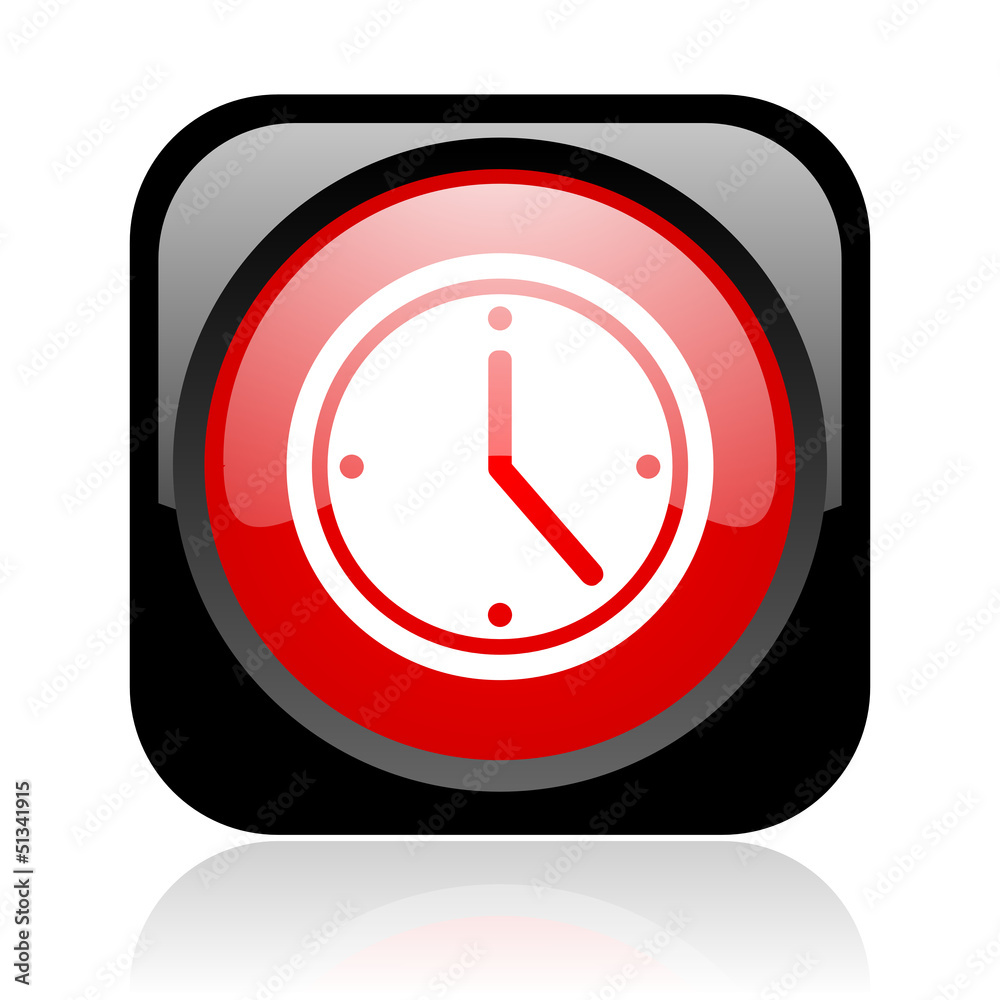 clock black and red square web glossy icon clock black and red square web glossy icon