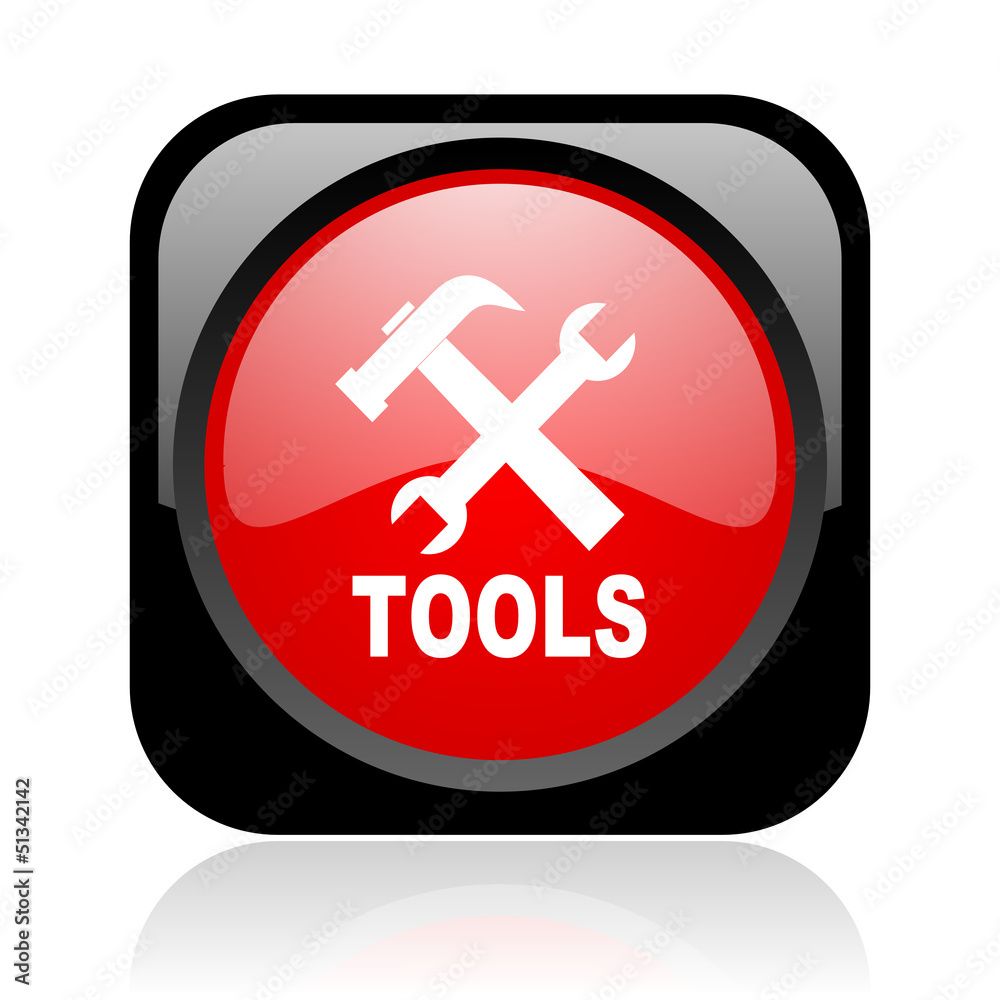 tools black and red square web glossy icon tools black and red square web glossy icon