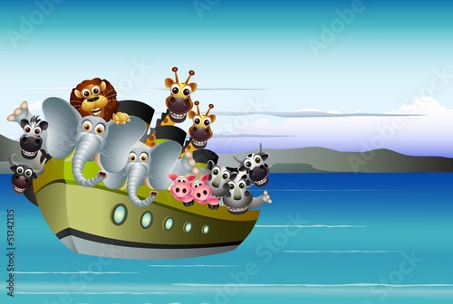 Fototapeta Naklejka Na Ścianę i Meble -  animal cartoon on boat