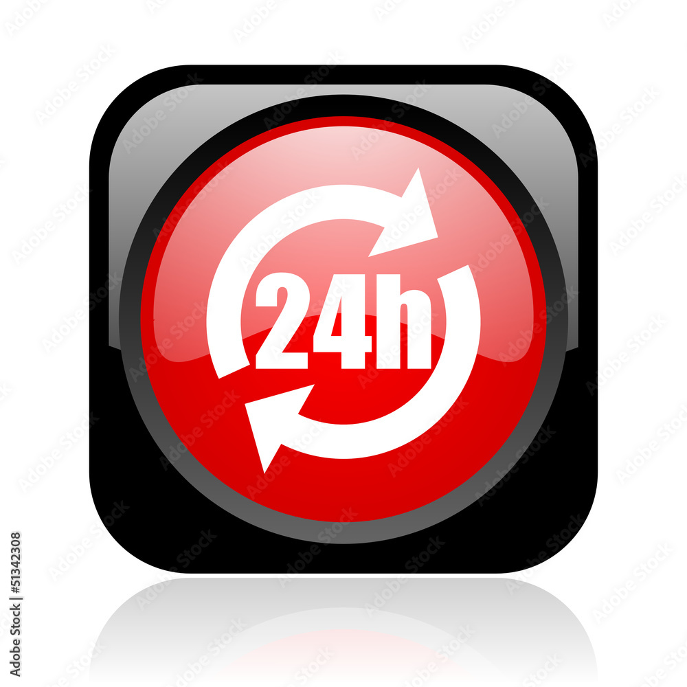 24h black and red square web glossy icon 24h black and red square web glossy icon