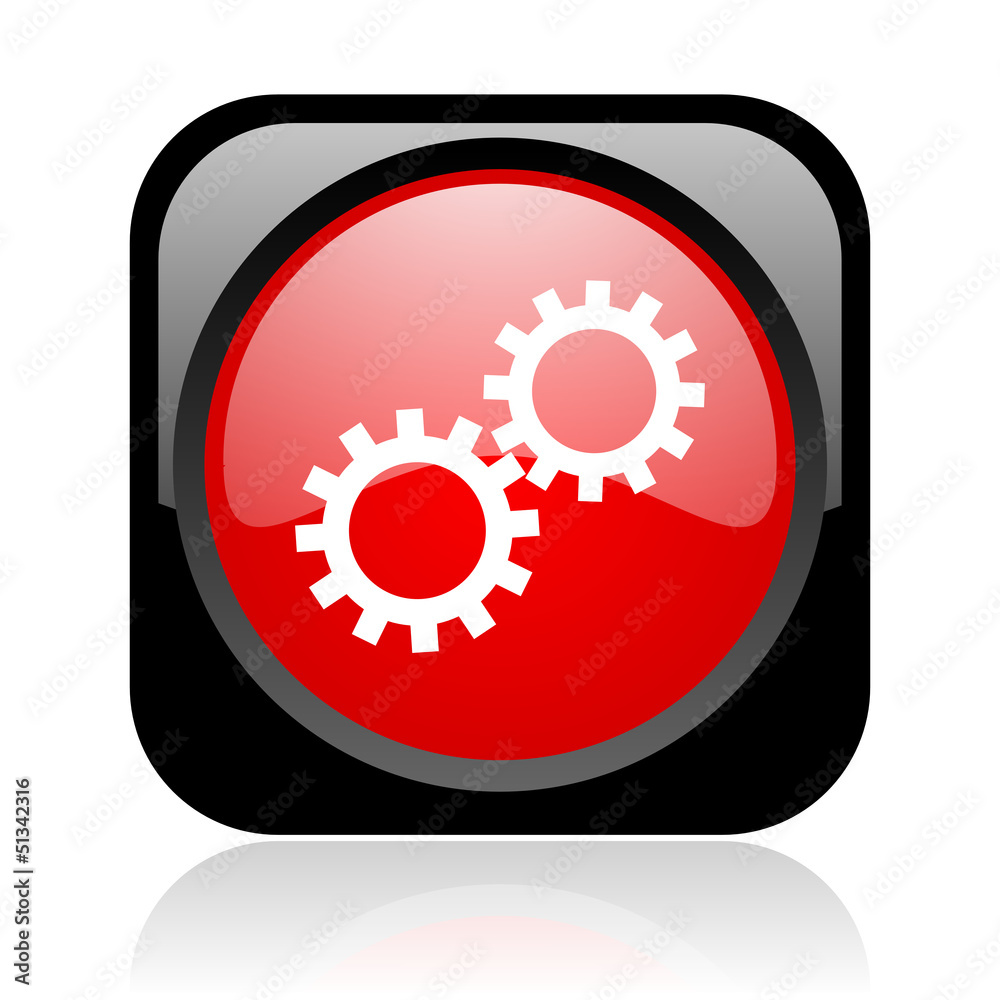 gears black and red square web glossy icon gears black and red square web glossy icon