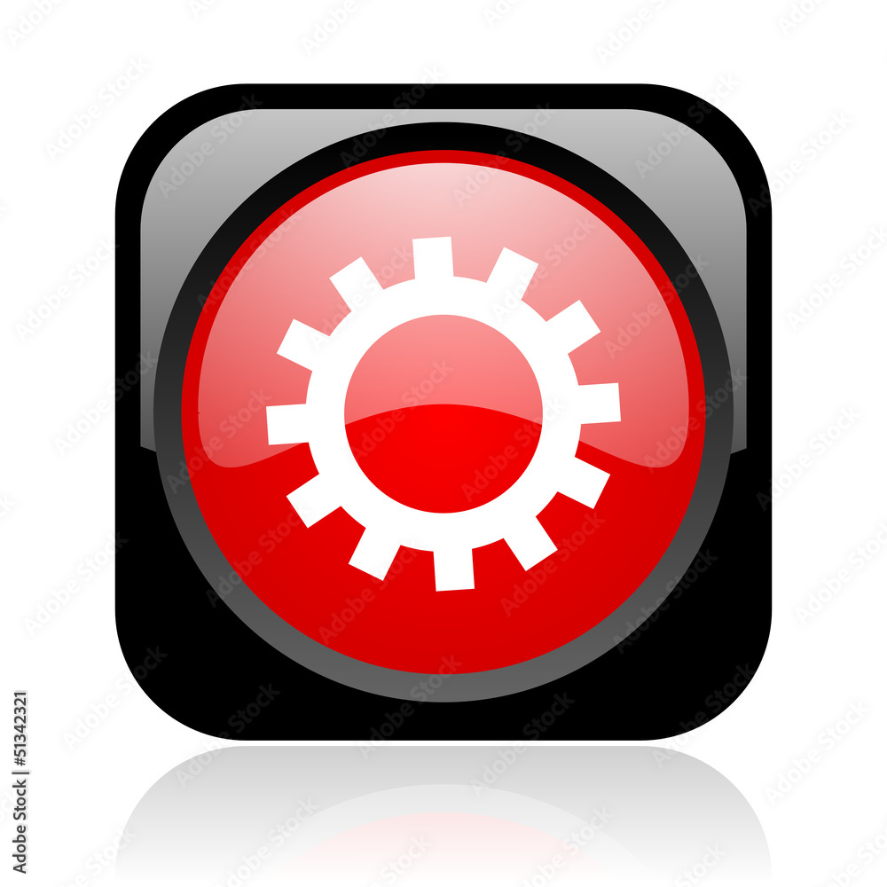 gears black and red square web glossy icon
