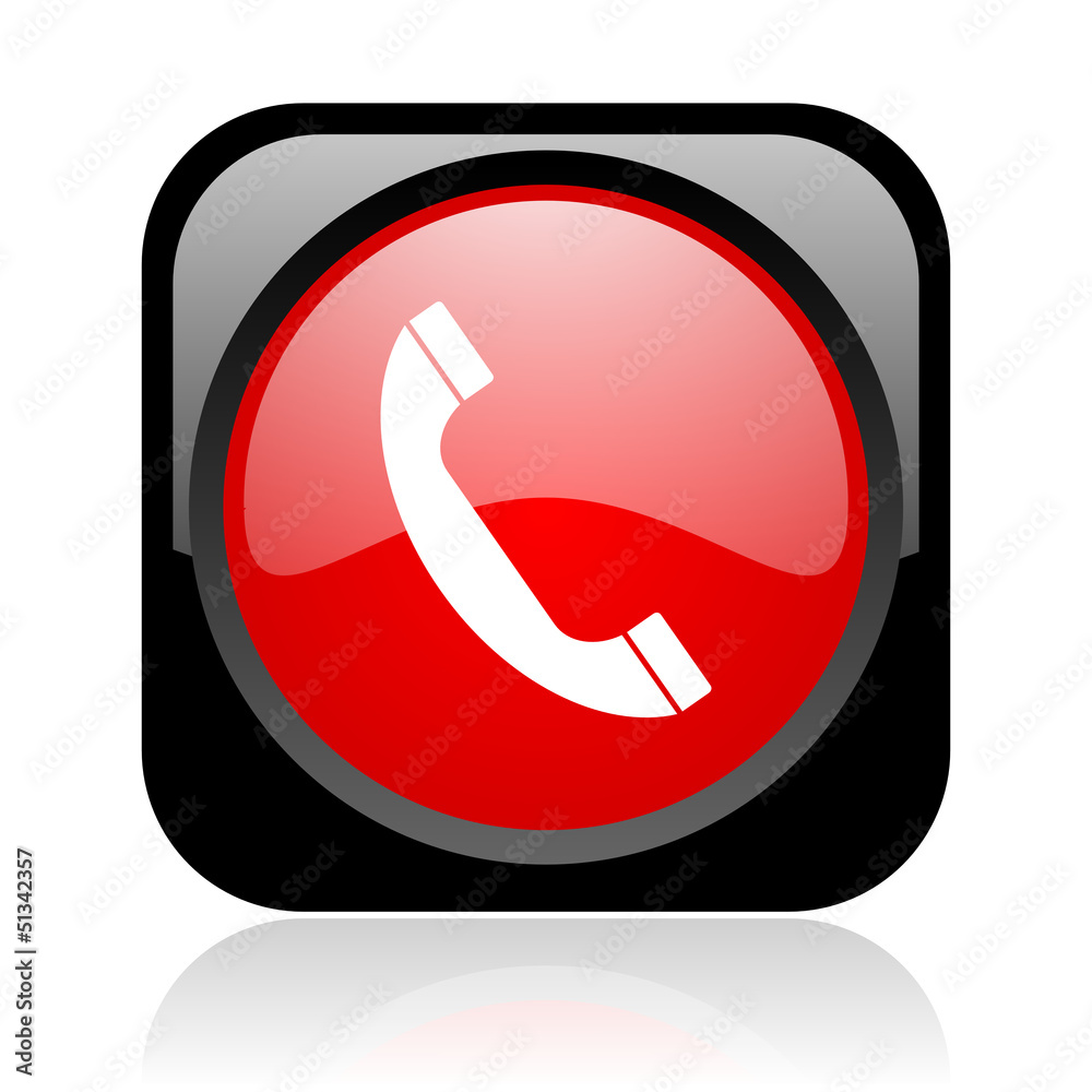 phone black and red square web glossy icon phone black and red square web glossy icon