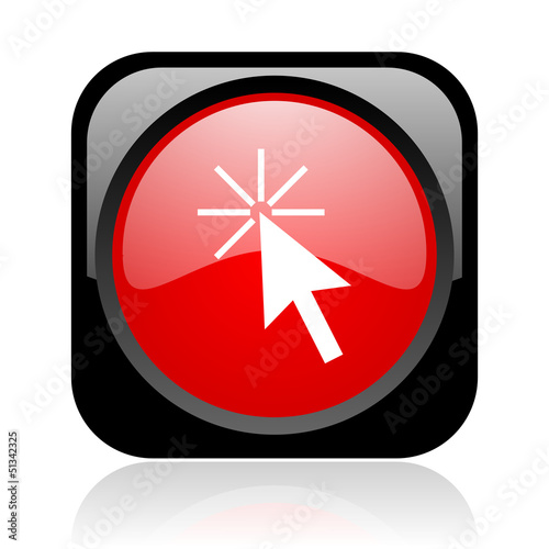 click here black and red square web glossy icon