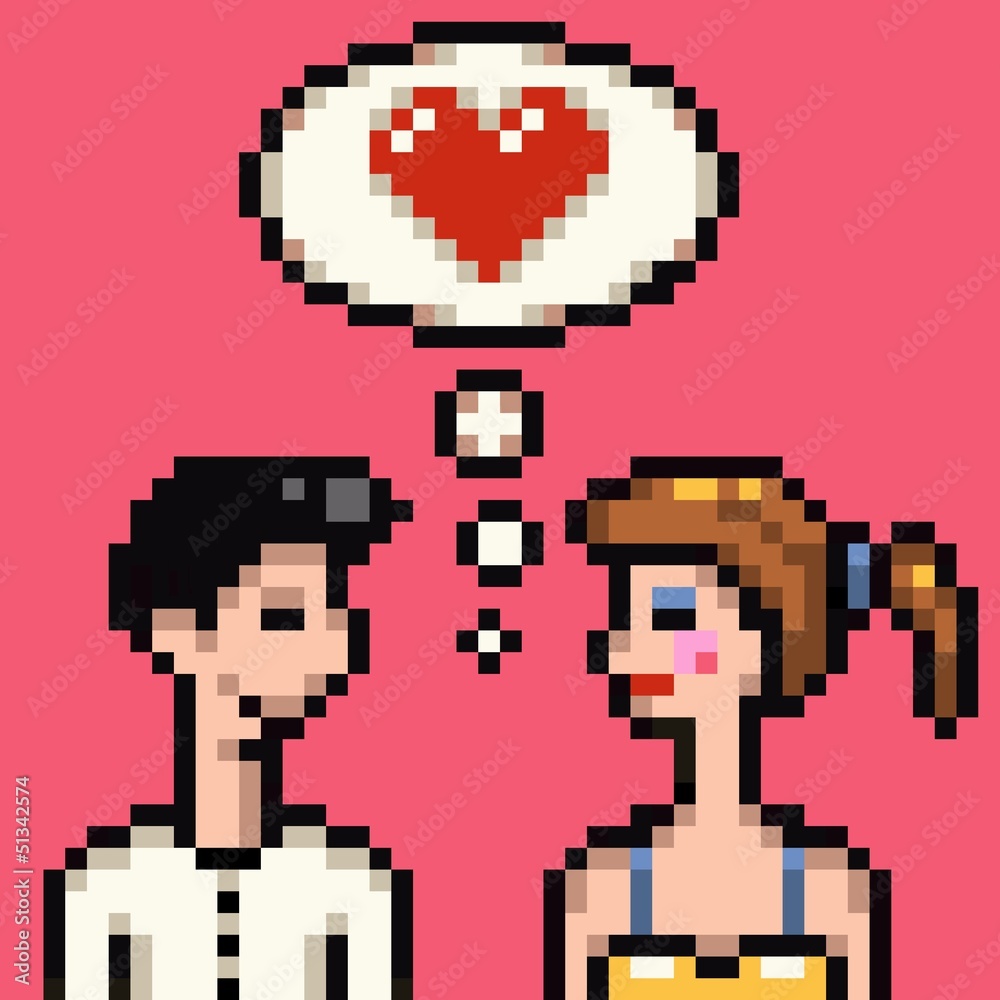 Fototapeta premium retro heart pixel lovers illustration
