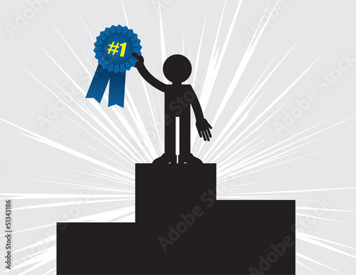 1st place winner holding up blue ribbon