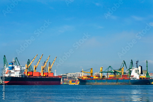 cargo ships with cranes.