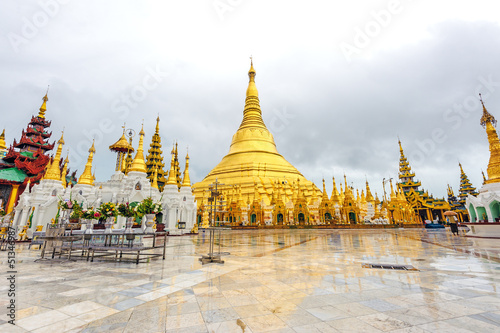 Shwedagon Pagoda in Yangon, Myanmar in the rainy season.