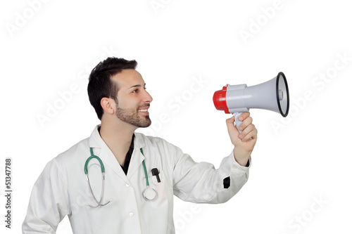 Young Male Doctor Holding Megaphone