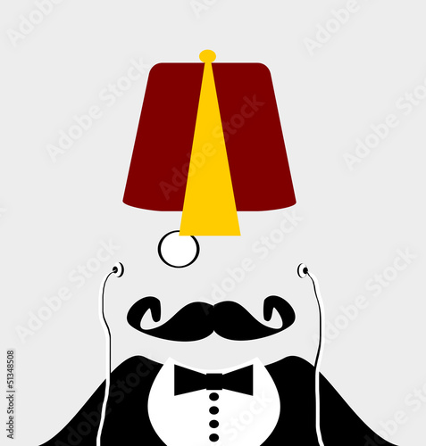 gentleman wearing fez hat and earphones