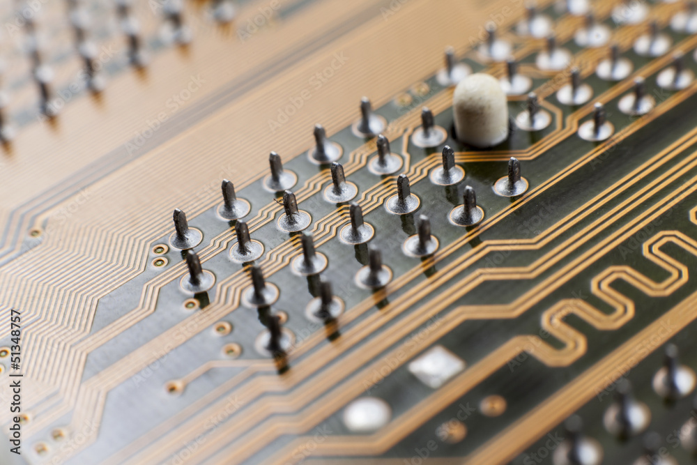 yellow computer circuit board close-up yellow computer circuit board close-up