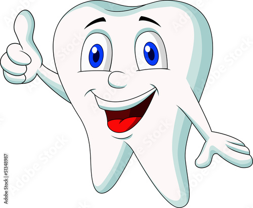 Cute tooth cartoon thumb up