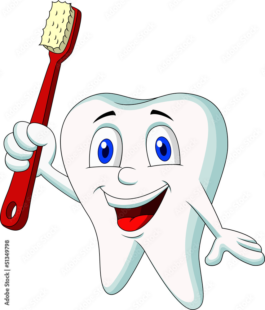 Cute tooth cartoon holding tooth brush Stock-vektor | Adobe Stock