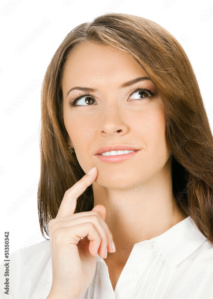 Thinking or planning businesswoman, isolated Thinking or planning businesswoman, isolated