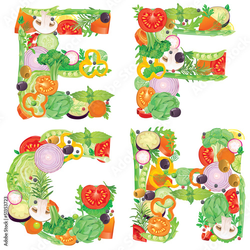 Alphabet of vegetables EFGH