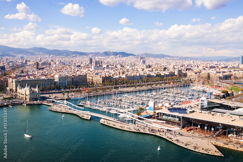 Top view of Port Vell in Barcelona. Catalonia, Spain