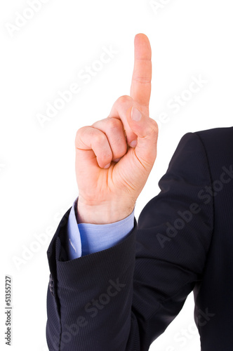 Businessman with finger up.
