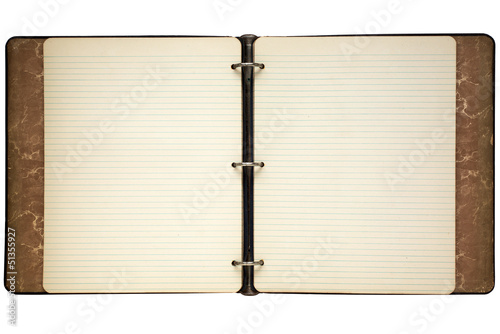 Old journal lined notepaper isolated on white.