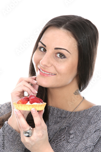 Woman Eating a Strawberry Tart