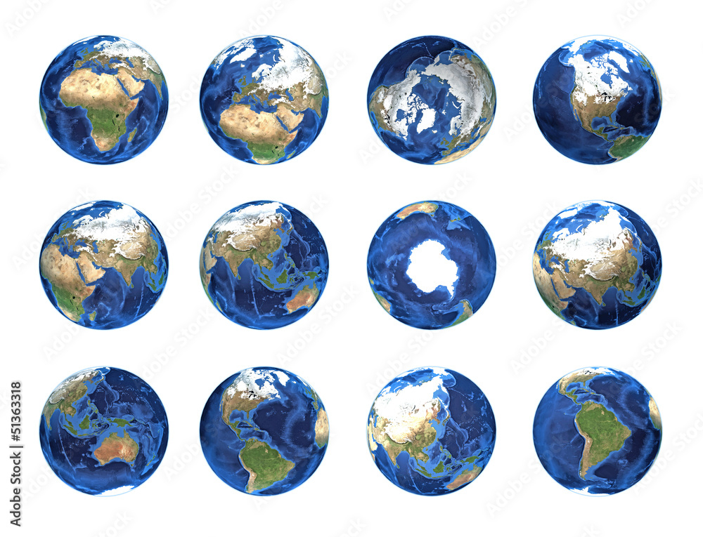 Planet earth, globe from different angles, furnished by NASA