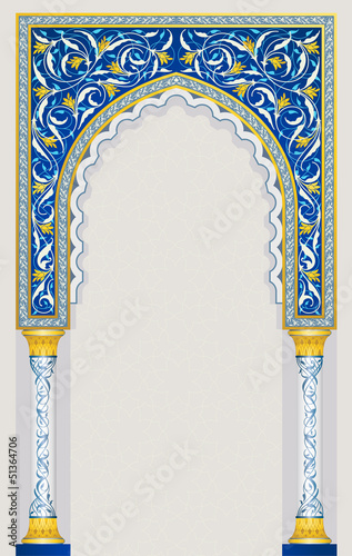 Islamic arch design in classic blue color