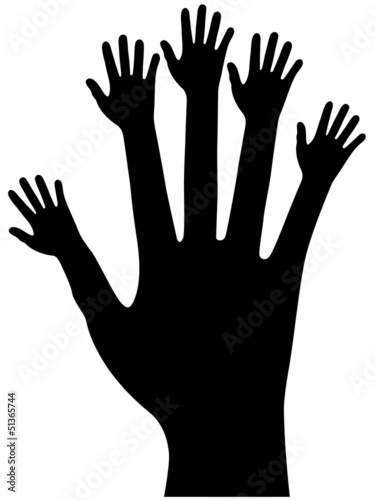 Schwarze Hand mit Händen an den Fingerspitzen – Vektor