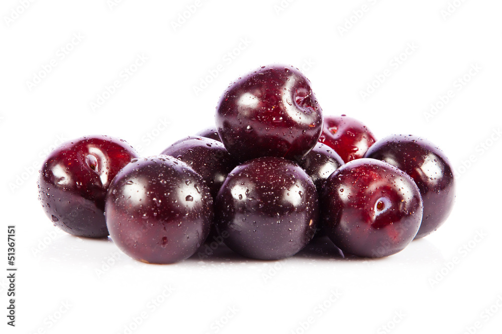 Red plum fruit isolated on white background. Fresh ripe washed Red plum fruit isolated on white background. Fresh ripe washed