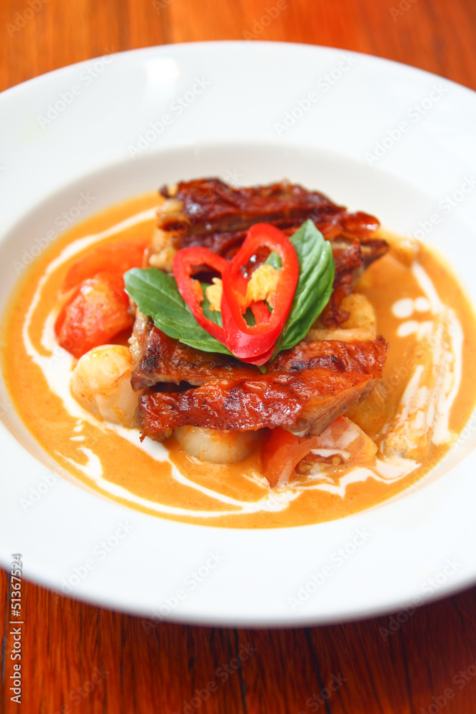 Roast duck with red curry. Roast duck with red curry.