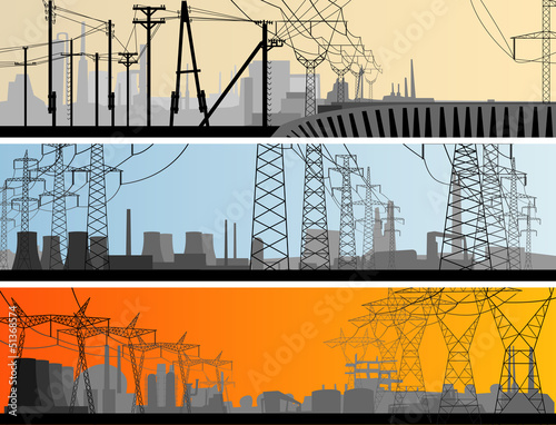 Abstract horizontal banner industrial part of city.