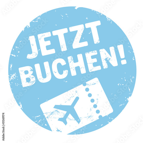 Runder Button blau Jetzt buchen mit Ticket