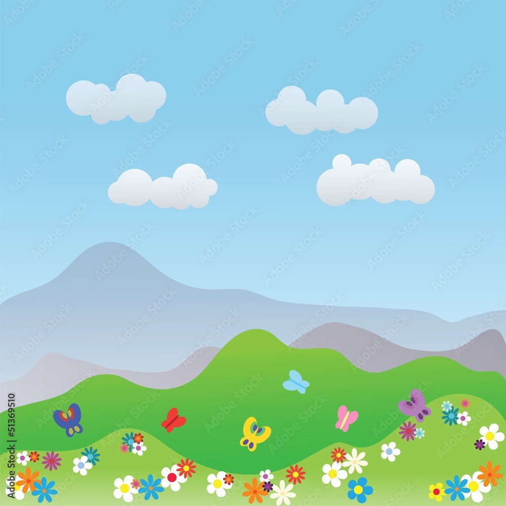 Beautiful summer landscape with colourful flowers