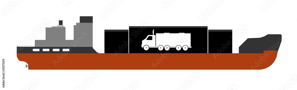 Camion poids lourd en livraison dans un bateau cargo