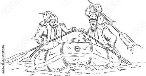 four people  rafting