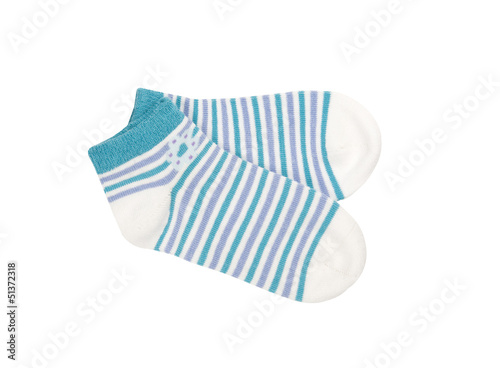 Pair of child's striped socks isolated on a white