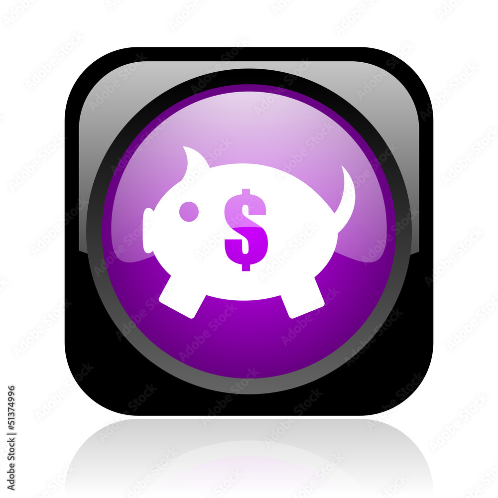 piggy bank black and violet square web glossy icon piggy bank black and violet square web glossy icon
